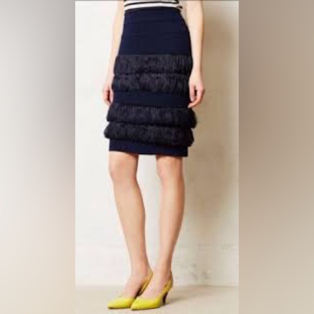 Eva Franco Navy Fringe Mini Skirt